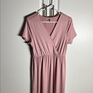 Mother bee Women's Dusty Rose Faux-Wrap Short Sleeve Dress